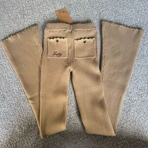Frankie's Bikinis Ribbed Flare Pants in Camel Tan